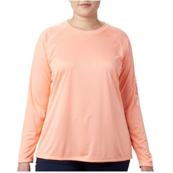 Columbia Women’s 1X PFG Tidal Tee II Solid Long Sleeve Logo Tee in Peach Pink - Picture 10 of 13